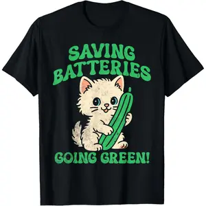 Inappropriate Cat Shirts For Women Saving Batteries Going Green T-Shirt