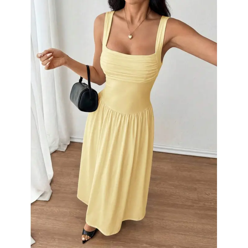 Women's Bodycon Formal Maxi Dress, Faux-Corset Milkmaid Polyester Gown with Built-in Bra for Wedding Guest & Party, Formal Dresses, Women's Clothing, Semi Formal Wedding Guest Dresses