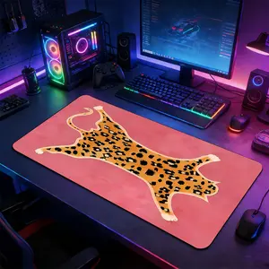 Vintage Pink Leopard Cheetah Print Large Gaming Mouse Pad, Extended Computer Keyboard Mouse Mat, Non-Slip Rubber Base Stitched Lock Edges Washable Desk Pad, Multi-Size for Home Office Gaming, Perfect Gift for Girls & Retro Decor Fans