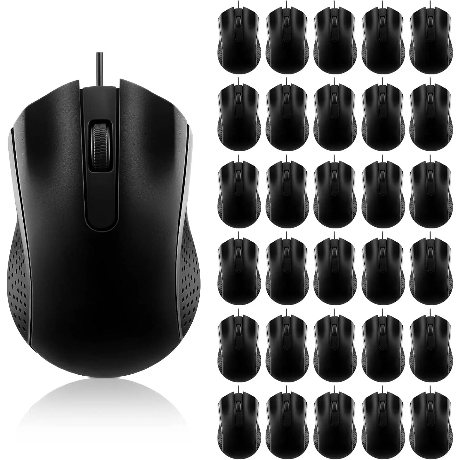 30 Pack Corded Mice - 3-Button USB Wired, Instant Plug-In, Smooth Clicking, Standard USB for PC/Laptop, Office Use (Black)