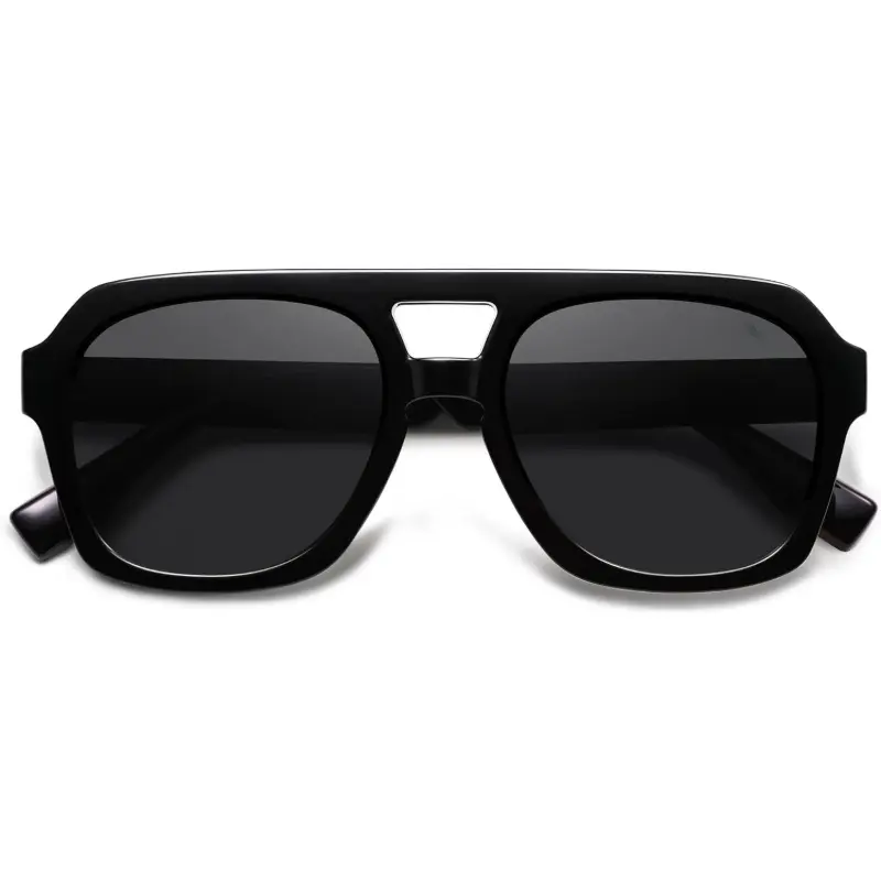 Retro Chunky Polarized Aviator Sunglasses - Men's Oversized Bold Square Eyewear, Daily Fashion Accessories with Aviator Style Design