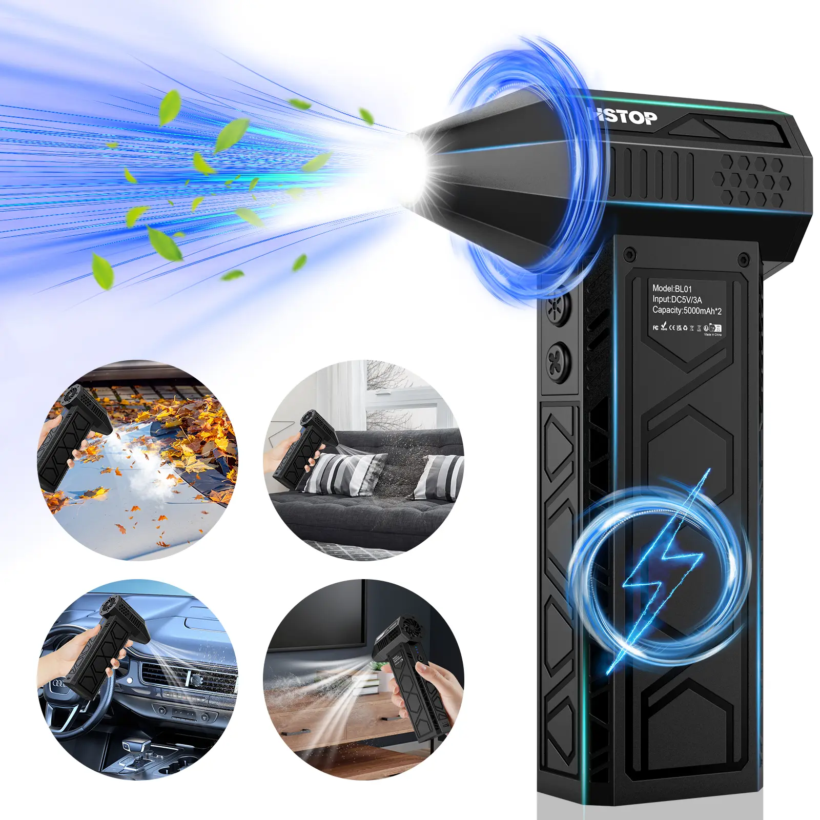 HSTP Reusable Electric Compressed Air Duster, 3 Speeds 180000 RPM with ...