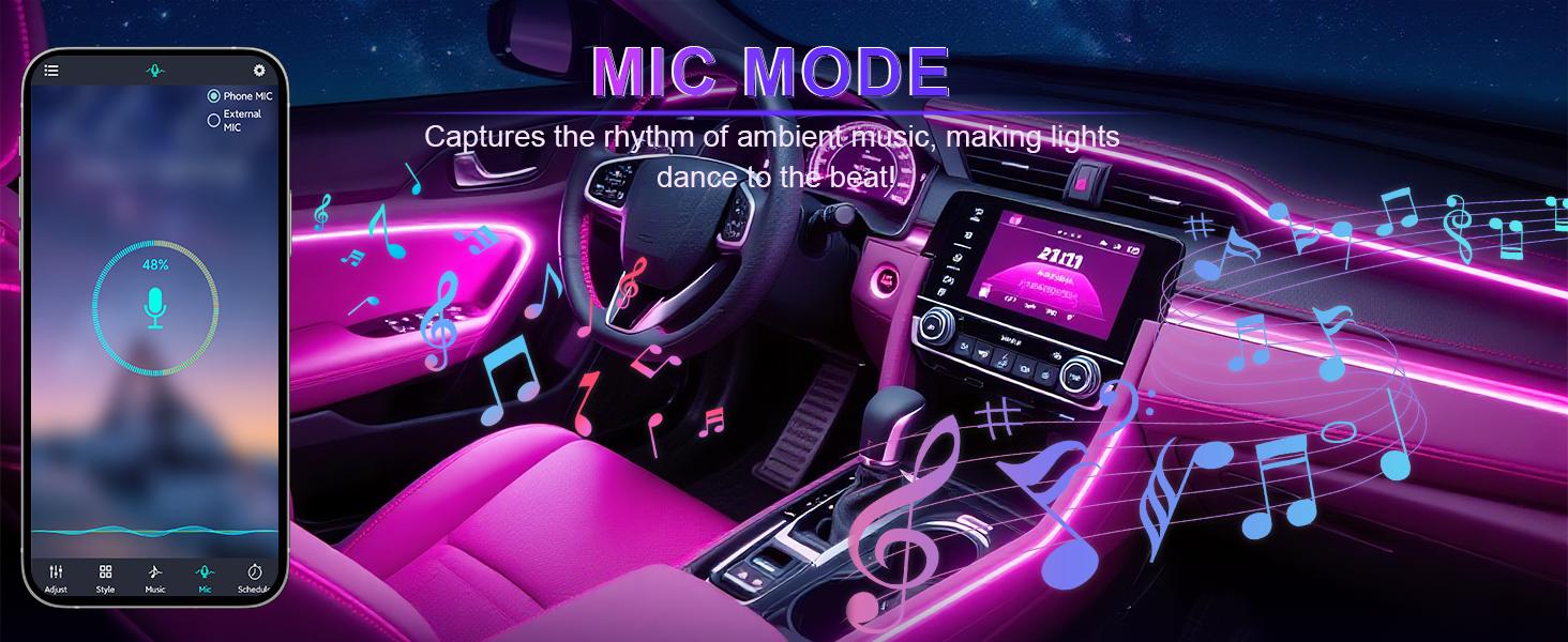LivTee Smart Car LED Interior Lights with USB Port, LED Strip Fiber Optic Lights, Wireless App Control, Sync to Music, Car Accessories Gifts for Women and Men, 5 in 1