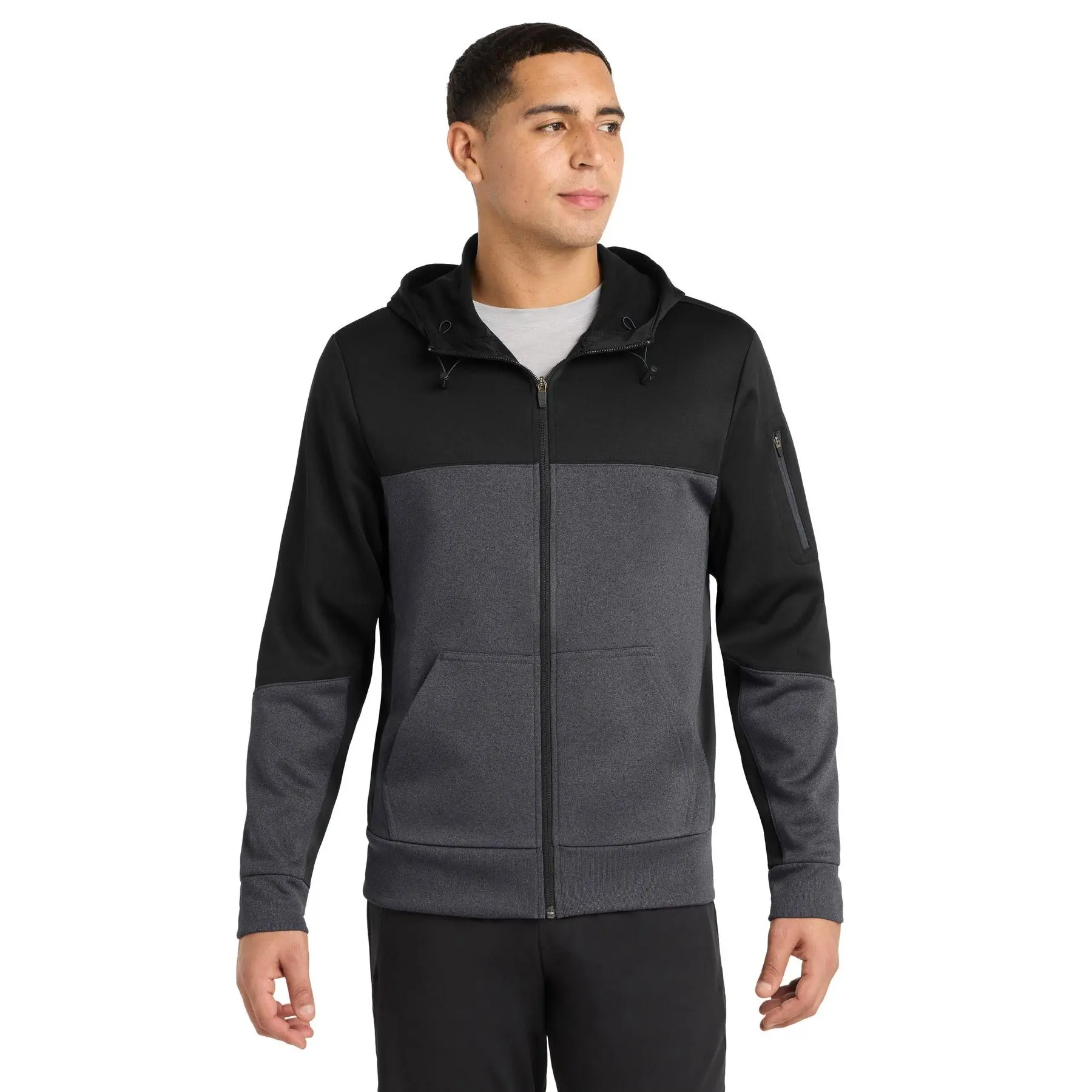 Custom Embroidery or DTF Print - Sport-Tek ®  Tech Fleece Colorblock Full-Zip Hooded Jacket. ST245
