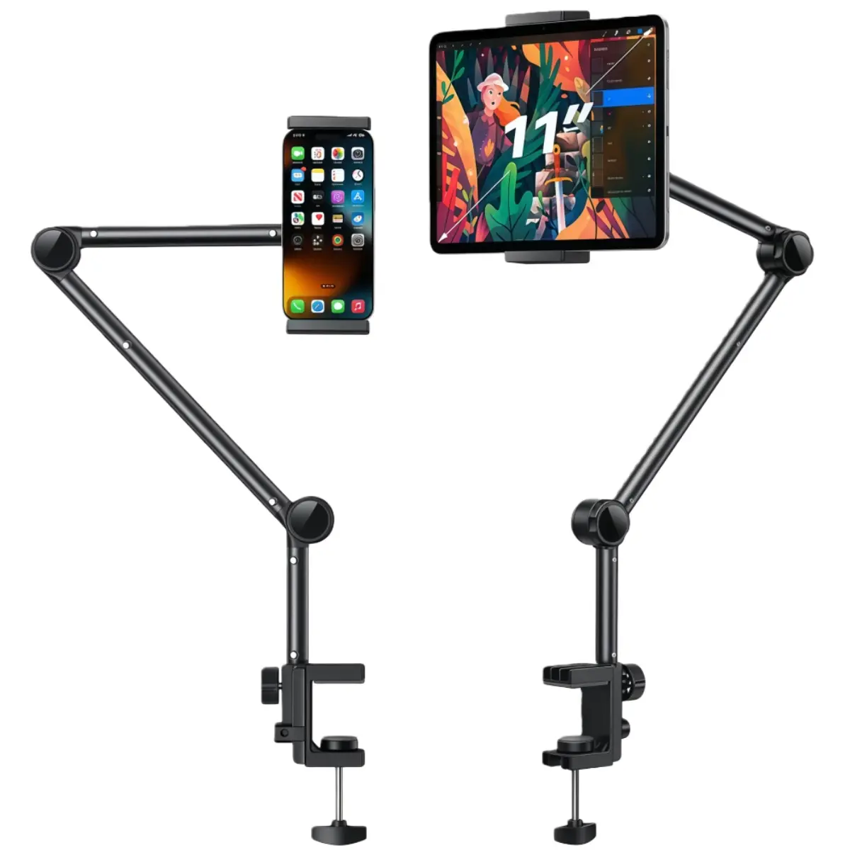 Heavy-Duty Metal Arm 360° Tablet Stand Mount - Hands-Free Flexible Multi-Angle Desk & Bed Accessory, Fits All 4.7-11" Phones, iPads (Pro/Air/Mini), Kindle, Samsung Devices | 360° Tablet Stands & Bases