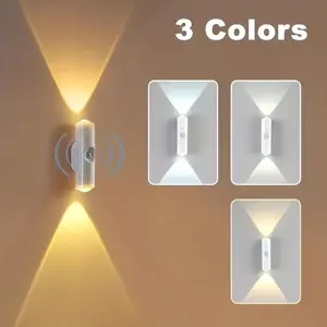 2-Pack USB-Rechargeable Sensor Wall Lights — LED Magnetic Wall Lamps, Hallway Night Lights, Nightlight for Bedroom, Home Decor Light, and Ambient Lighting — 3-Color Adjustable Illumination for Kitchens, Hallways, Closets, Staircases, and Bedrooms