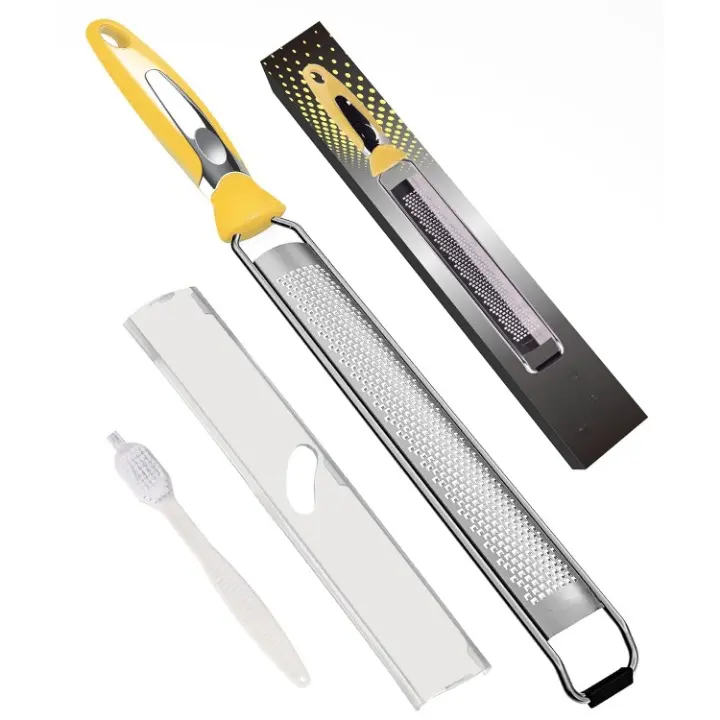 Lemon Zester Grater, Manual Stainless Steel Hard Cheese Grater For Chocolate, Ginger, Coconut, Citrus, Nutmeg, Lime, Fruit, Vegetable With Cleaning Brush, Dishwasher Safe, Yellow