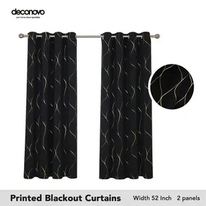 Blackout Curtains (2 Panels)Deconovo Gold Wave Foil Print Grommet Drapes, Room Darkening Curtain, Window Panels for Living Room curtain shack curtains