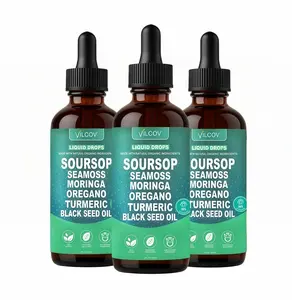 3 Pcs Soursop Bitters Liquid Drops 10-in-1 with Nori GO, Moringa, Turmeric, Black Seed Oil, Oregano, Ashwagandha  Herbal Extracts for Overall Health Vegan,Non- 2 fl oz Bathroom Fitness Dietary Supplement