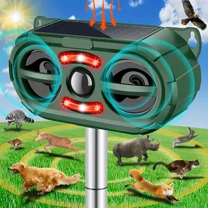 Solar Energy Ultrasonic Animal Repeller Outdoor LED Flashing Lights Mouse Repellent High Decibel Alarm Bird Deterrent Device