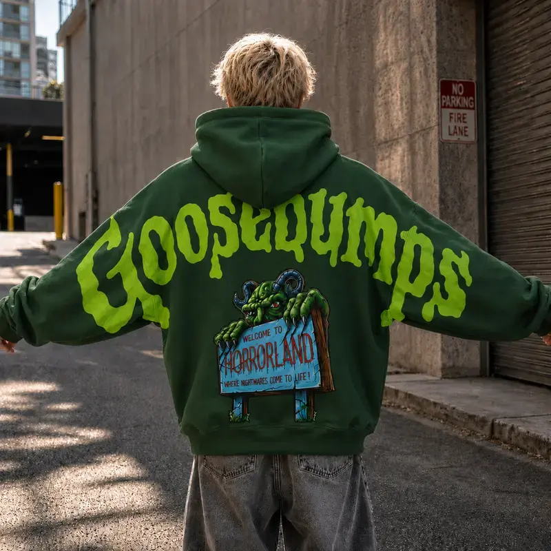 Goosebumps Halloween Hoodie, Shoulder-to-Shoulder Graphic Sweatshirt, Goosebumps Horror Merch, Horrorland Streetwear, Spooky Season Apparel, 90s Horror Fan Outfit, Halloween Gift, Unisex Hoodie