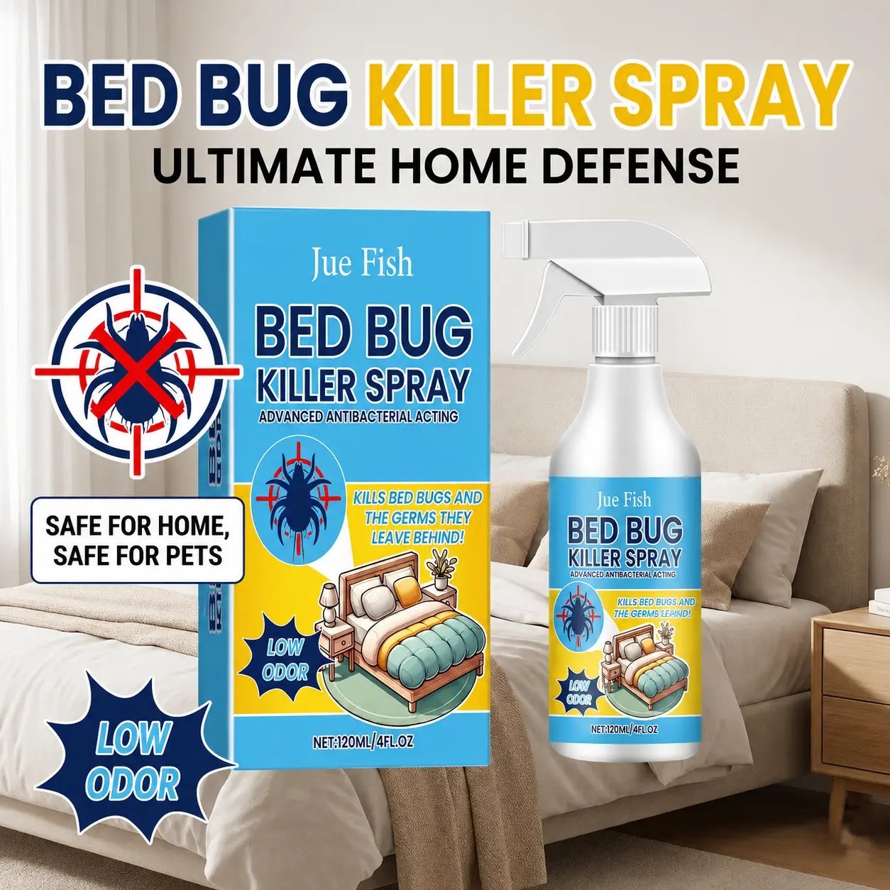 Bed Bug Killer Spray — Kills Bed Bugs on Contact & Eggs — Natural Plant-Based Formula — People & Pet Friendly — No-Rinse — Also for Fleas, Mites, Flies & Mosquitoes