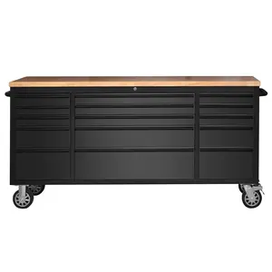 GARVEE Rubber Wood Workbench, Rolling Tool Chest with Drawers, Mobile Tool Box, Lockable Tool Storage Cabinet with 4 Wheels for Garage Workshop, Metal Rolling Garage Cabinet