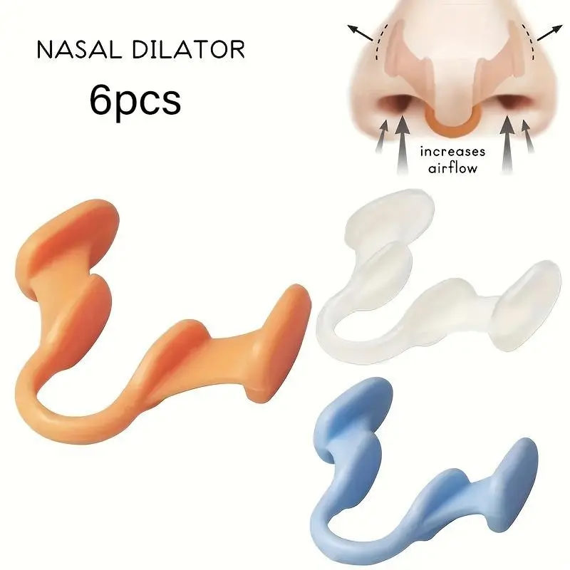 Silicone Anti-Snoring Nose Clip, Nasal Dilator, Airflow, 6 Pcs Set, Comfortable Professional Active Snore Prevention Device, Adult Head Size 22.05-23.62 Inches, Men's Gift, Swimming Accessory
