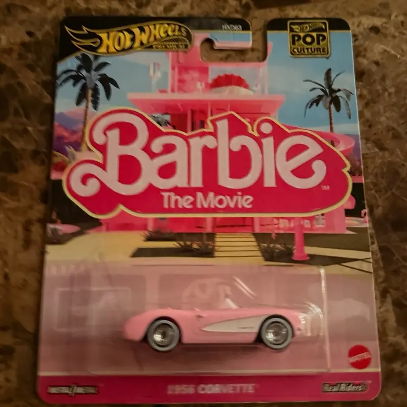 Hot Wheels Barbie The Movie 1956 Corvette Pink Car Model Real Riders Collectible Toy