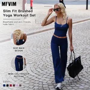 MFVIM Women's 2-Piece Sporty Gym Workout Set - Slim-Fit Brushed Yoga Tank Top & Wide-Leg Shorts, Comfortable Matching Outfit for Spring & Fall Daily Wear, 2 Piece Sets for Women, Gym Workout Women
