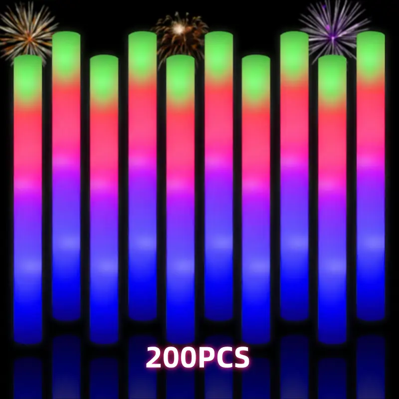 LED Foam Glow Sticks, 200PCS Glow Sticks Bulk Light Up Party Favors For Kids 4-8 8-12 Glow In The Dark Party Supplies For Boys Girls Adults Halloween Wedding Birthday Christmas Gifts Carnival Concert Valentine's Day Gifts
