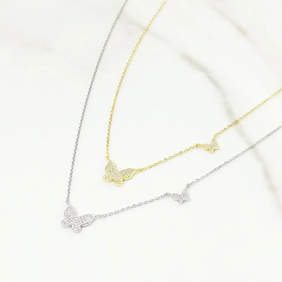 Double pave butterfly necklace