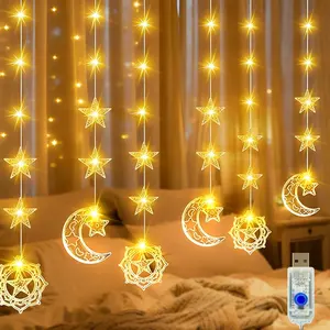 Moon Star LED String Lights, 8 Lighting Modes, USB Powered Fairy Lights, Perfect for Ramadan, Eid, Wedding, Home Decor, Party, Led Lights Bedroom