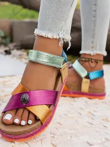 2026 Summer New Women's Thick Sole Flat Platform Fashion Sandals, Versatile One-Strap Cross Sandals, Stylish and Comfortable Footwear for All Seasons