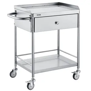 【DealsForYouDays】VEVOR Medical Cart, 2-Layer Stainless Steel Cart 220 lbs Weight Capacity, Lab Utility Cart with 360° Silent Wheels and a Drawer for Lab, Clinic, Kitchen, Salon