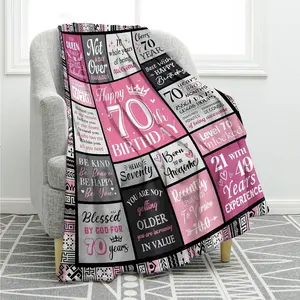 Women 70th Birthday Soft Flannel Throw Blanket, Happy 70th Gifts for Mom Wife, 70 Year Old Lady Christmas Halloween Presents, Elder Birthday Party Decor for Bedroom