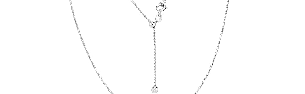 925 Sterling Silver, 18K Gold Plated 925 Sterling Silver 1.3mm Adjustable Diamond Cut Thin Bolo Cable Chain Necklace for Women, Slider Chain 14-24 Inch