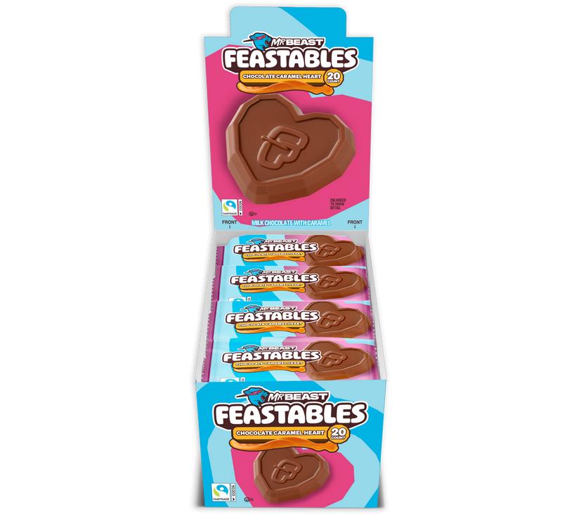 Feastables by MrBeast Valentine's Chocolate Caramel Hearts, 20-Count Share Pack for Gifting & Sharing