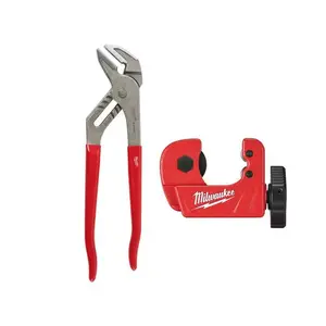 Milwaukee 12 In. Smooth Dipped Grip Jaw Plier & 1/2 In. Mini Copper Cutter 2-Piece Tool Set Durable Forged Strength Reaming Head