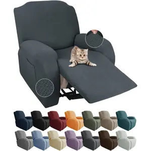Stretch Recliner Chair Covers with 4 Piece Chair Covers for Reclining Chair Furniture Protector Soft Recliner Cover with Elastic Bottom (Recliner, Dark Gray)