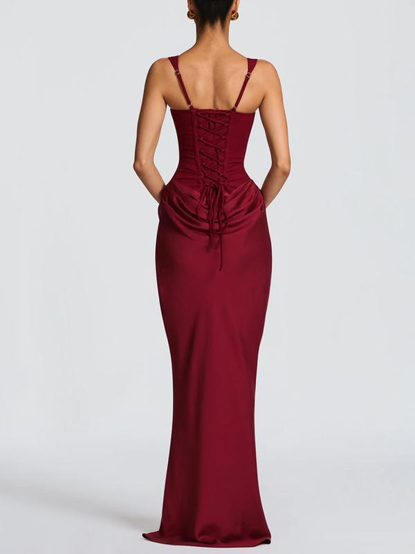 Women Drawstring Corset Evening Party Dress Elegant Occasion Wear Wedding Guest Mermaid Maxi Evening Gown