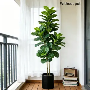 64/122cm Large Fake Ficus Tree Artificial Oak Plant Tropical Fiddle Fig Tree Plastic Banyan Leafs For Home Garden Wedding Decor Decorative Fake Tree Lifelike Fake Plant Fake Indoor Plants