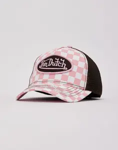 Womens Von Dutch Checkerboard Trucker Hat