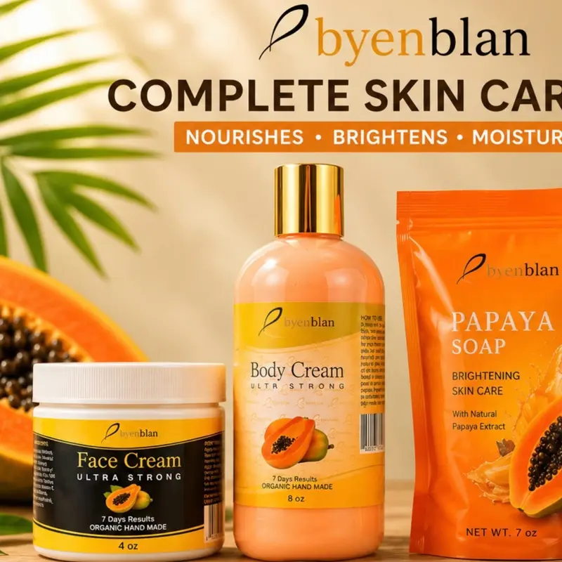 Papaya Extract Creams & Soap Set - Gentle Cleansing Facial Daily Cream, Refreshing Body Soap for Daily Routine, Hydrates Silky Skin Suitable for Most Skin Types