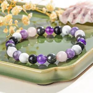 8 Styles Amethyst Anxiety Bracelet,8 mm Round Aquarius Crystal Beads Bracelet For Anxiety,Christmas Gift For Women,Men,Friends