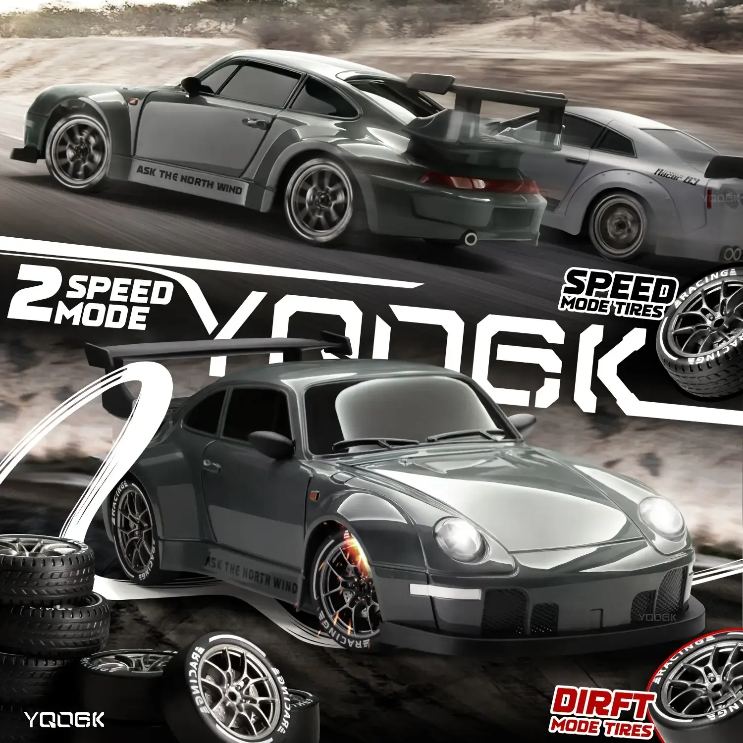 1:24 Scale High-Speed Remote Control Drift Car with Lights, Realistic Design, 2.4Ghz Remote control Racing Car, Birthday Gifts, Rc Drift Car, with Drifting Wheels and 2 Rechargeable Batteries