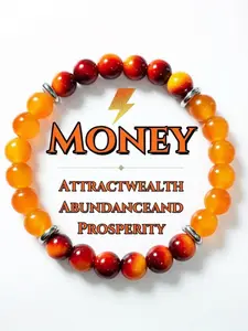 Money Flow Orange & Red Gradient Stone Bracelet, Abundance & Prosperity Vibe Beaded Bangle with Silver Spacers, Natural Crystal Energy Jewelry for Men Women Daily Wear & Gifting