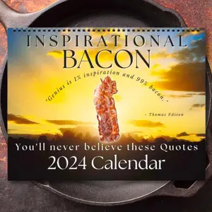 BACON Calendar 2024 | Inspirational Quotes Irreverent Parody Humor Foodie Meat Lover Meme | Gift for Keto Men Husband Paleo Dad Boss Office