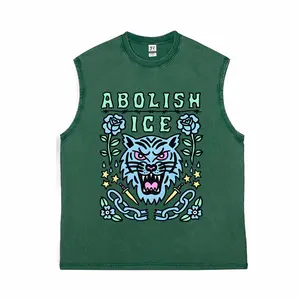Tattoo Style Abolish ICE Acid Washed Sleeveless Tank, Distressed Oversized Muscle Shirt, Activist Streetwear for Men & Women