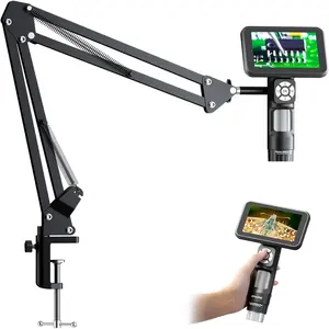 JL115A LCD Digital Microscope with 5" Screen, Soldering Microscope Camera with Flex Arm Stand, Handheld  Magnifier for Adults Full View , 1080P, 8 LED Lights, PC View