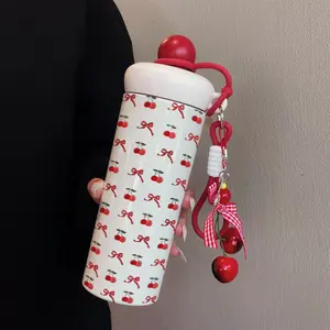 600ML Cute Cherry Pendant Thermal Cup, Stainless Steel 316 Coffee Mug Tumbler for Hot & Cold Drinks, Ideal for Travel, Outdoor Sports & Home Use