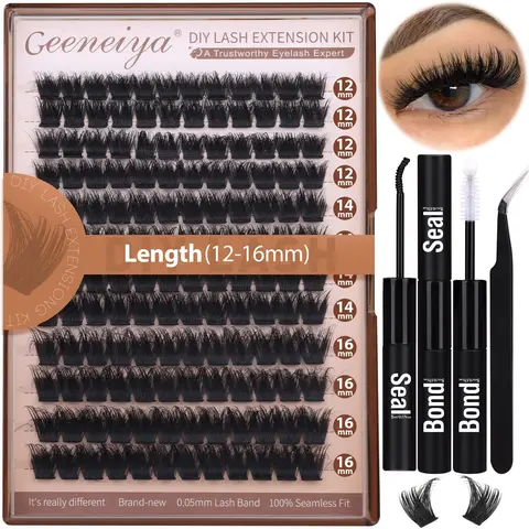 Geeneiya 200D Faux Mink Lash Cluster Extension Kit - Blend, Lightweight, Fluffy DIY Makeup Kit with D Curl Thick Volume Lashes, Bond and Seal, Applicator #backtoschool #sohochic