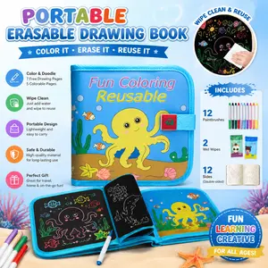 2026 Kids Erasable Drawing & Painting Kit, Waterproof MagicBook with Watercolor Pens, Creative Dinosaur-BirdBear Design, School Educational Supply Set for Boys & Girls Gifts