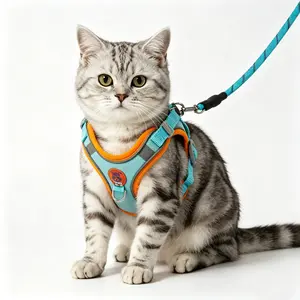 2-Pcs dog & Cat Harness and Leash Set, Breathable Soft Adjustable No-Pull Escape-Proof Vest with Security Lock, Reflective Strip for Small Medium Pets