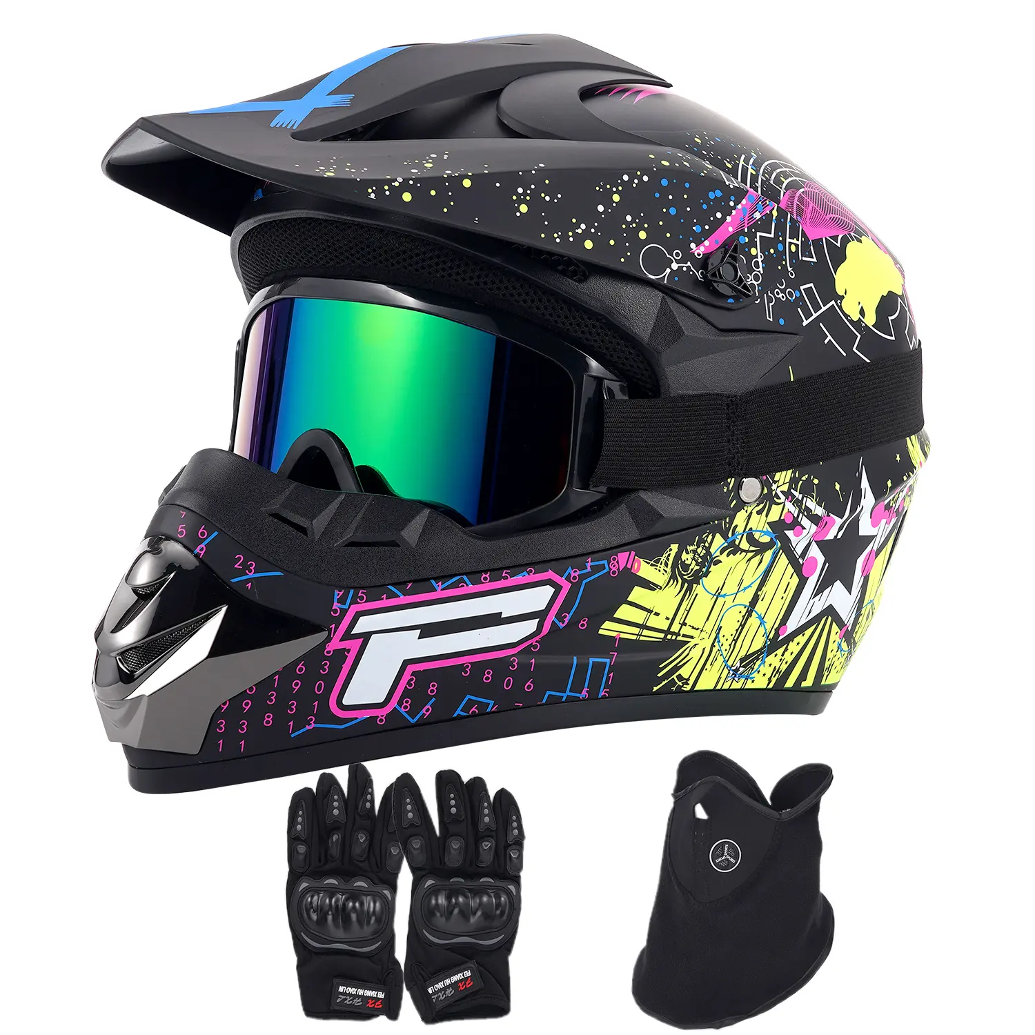 Adult Motorcycle Helmet Kit - ABS+EPS Durable Protective Gear with Anti-Slip Gloves, Windproof Goggles for Dirt Bike Riding, Work Safety (Motorcycle Helmet Included)