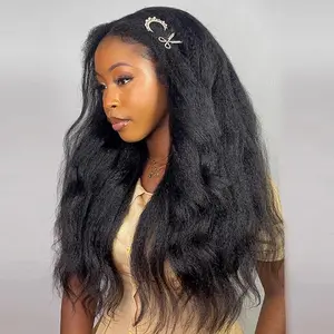 Kinky Straight Drawstring Half Wig Human Hair No Lace Glueless Wear Go Wig Drawstring Invisible Hairline Beginner Friendly For Women Flip Over Clip