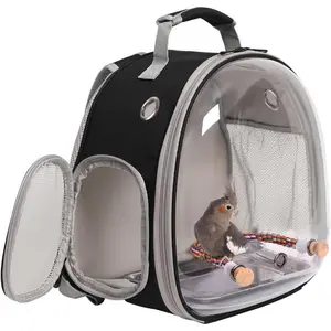 Small Bird Travel Backpack Carrier Cage, Backpack to Transport Backpack Carrier with Metal Tray Stand Perch for Parakeet Cockatiel Budgies Vet Carry Book Bag Black