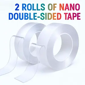 2 Rolls Nano Double-Sided Tape, Heavy Duty (9.85 ft), Clear Mounting Tape, Picture Hanging Tape.  Heavy Duty Double-Sided Tape (9.85 ft), Nano Double-Sided Tape, Nano Double-Sided Transparent  Installation Tape,  Good Adhesion.sticky ducttape，long lasting