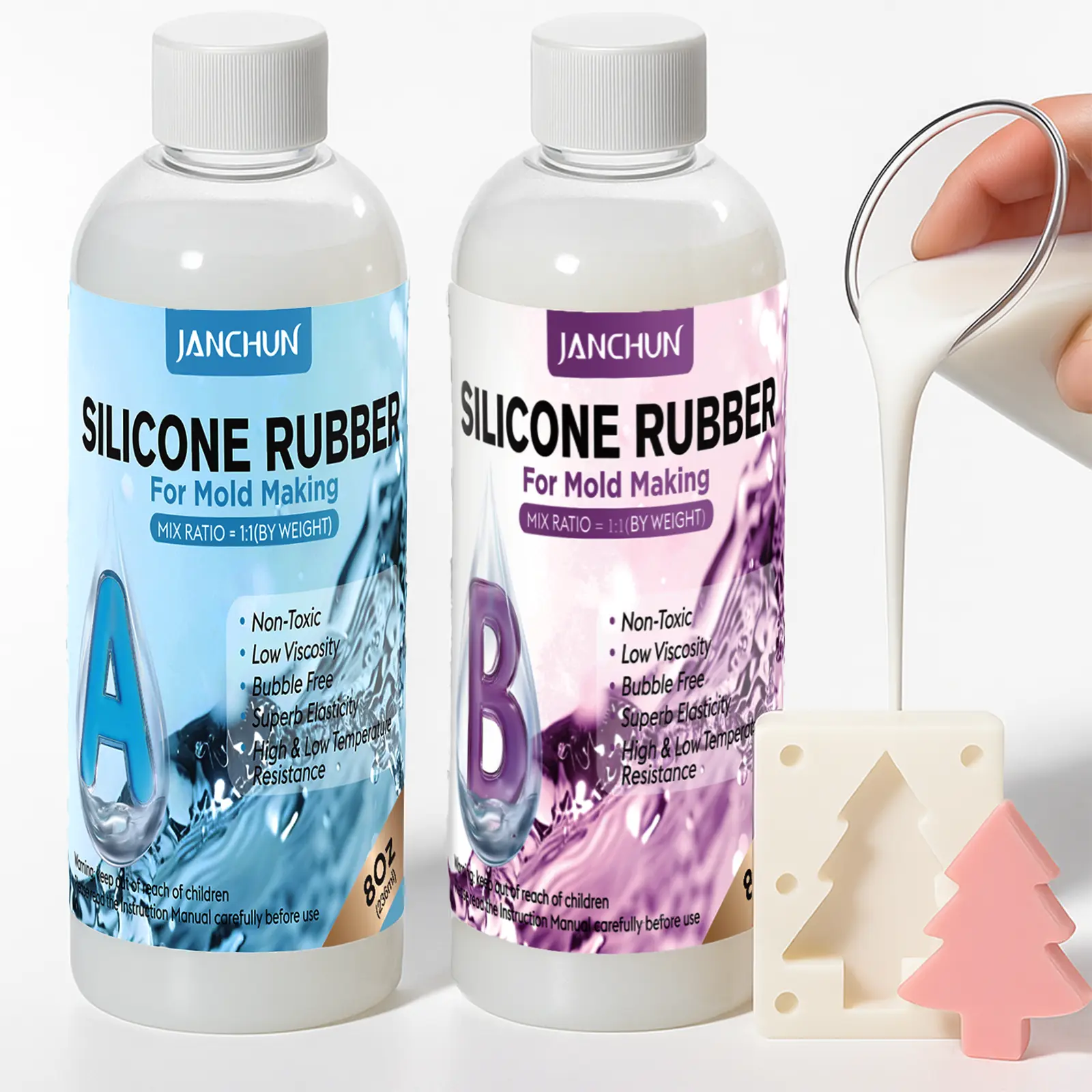 16oz Super Elastic High Performance Liquid Silicone Kit - 1:1 Mixin Fast-Curing 15A High Elastic Mold Making for Resin Candles Soap Casting