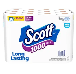 Scott 1000 Toilet Paper 36 Rolls Bath Tissue 1000 Sheets Per Roll Septic Safe